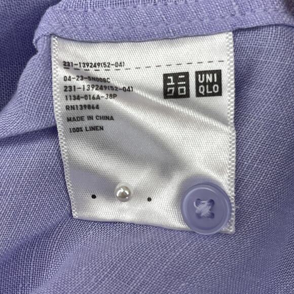 UNIQLO Top Womens XL 100% Linen Long Sleeve Button Front Shirt Blouse Purple - Picture 12 of 15
